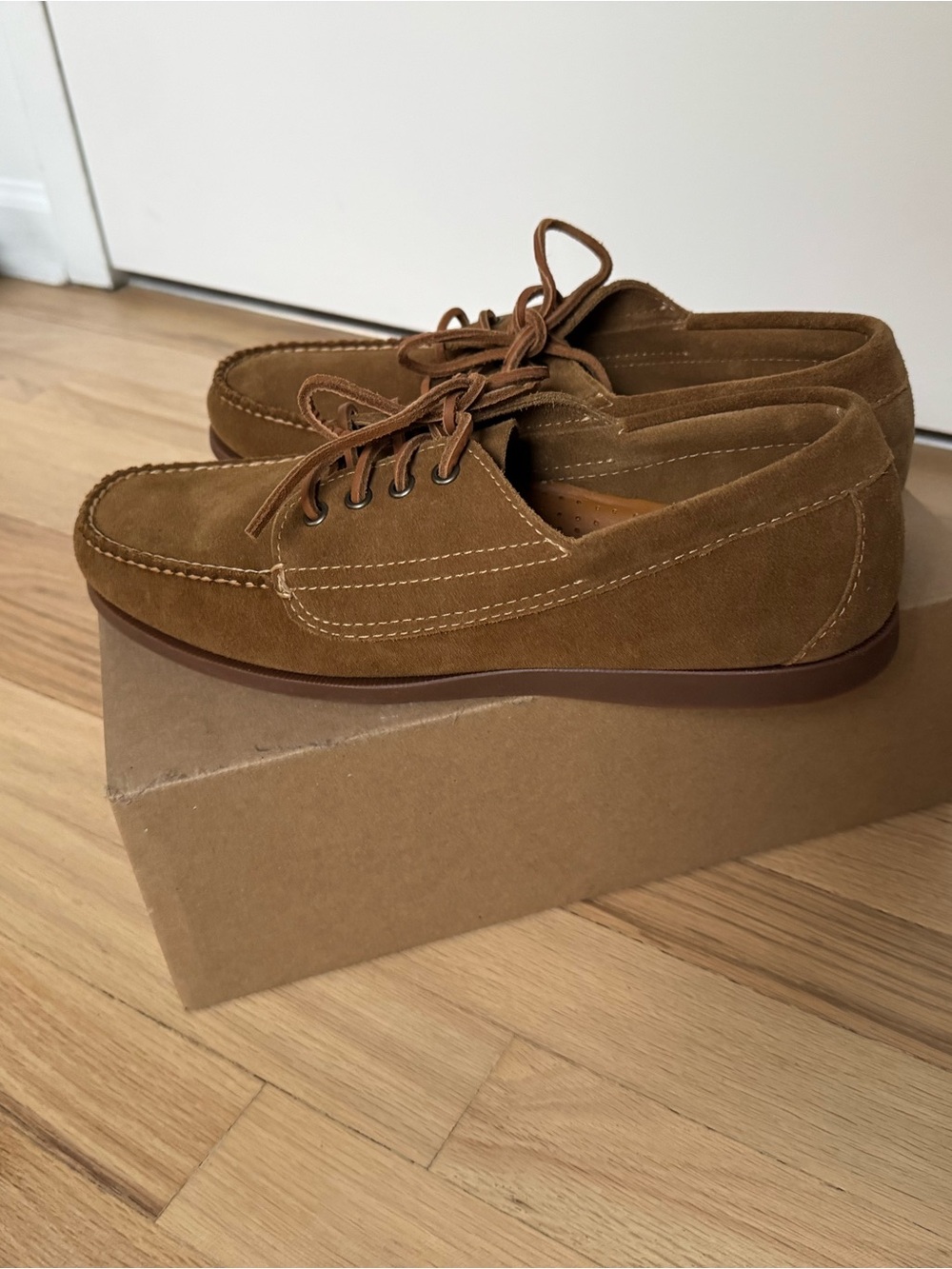 J. Crew Men's Suede Moccasin Boat Shoes - Camel